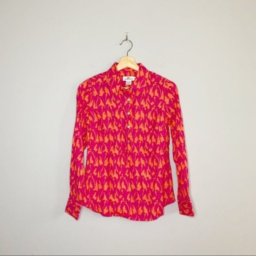 Vinyard Vines Parrot Popover Linen Rayon  Blouse Pink